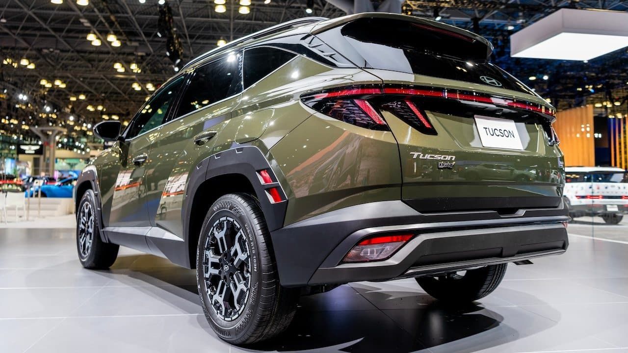 2025 Hyundai Tucson olive green car at New York International Auto Show