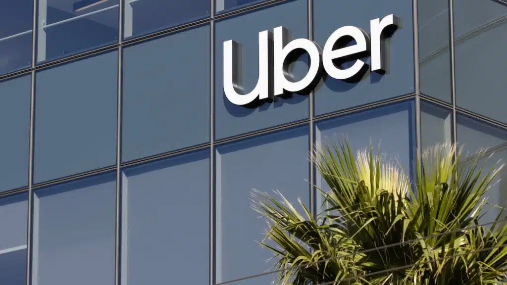 Uber sign is seen at its headquarters in San Francisco's Mission Bay, California.