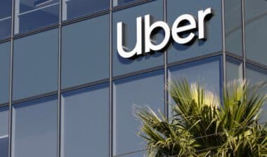 Uber sign is seen at its headquarters in San Francisco's Mission Bay, California.