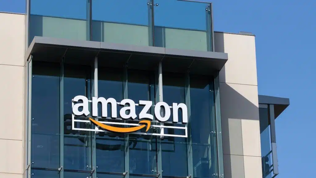 Amazon logo is seen at the company's office in Palo Alto, California.