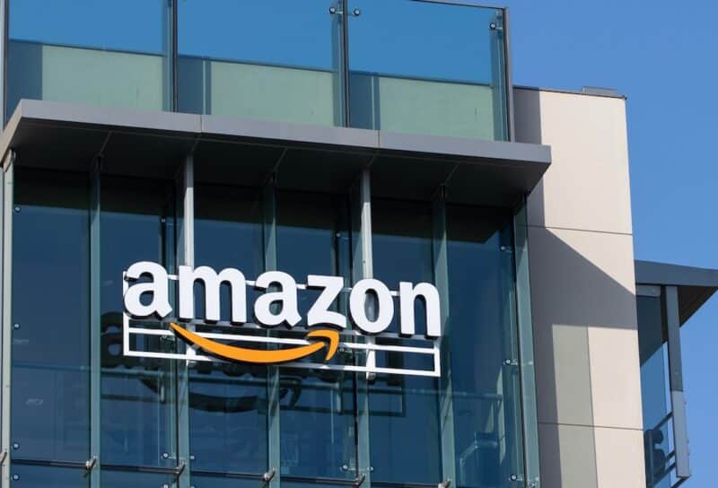 Amazon logo is seen at the company's office in Palo Alto, California.