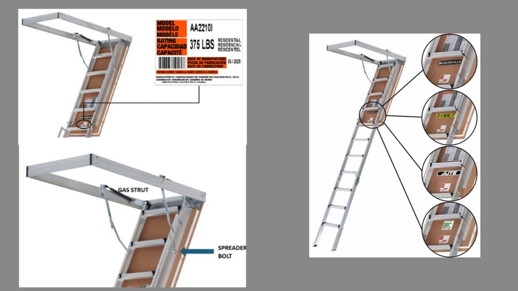 Louisville, Featherlite, Lite & Century Attic Stairway Ladders with gas struts