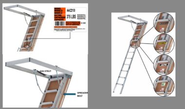 Louisville, Featherlite, Lite & Century Attic Stairway Ladders with gas struts