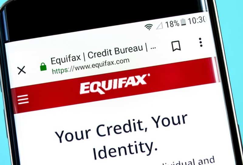Equifax website homepage.