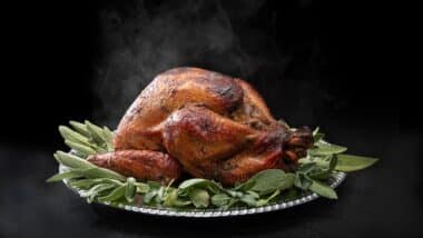 Hot golden brown roasted turkey