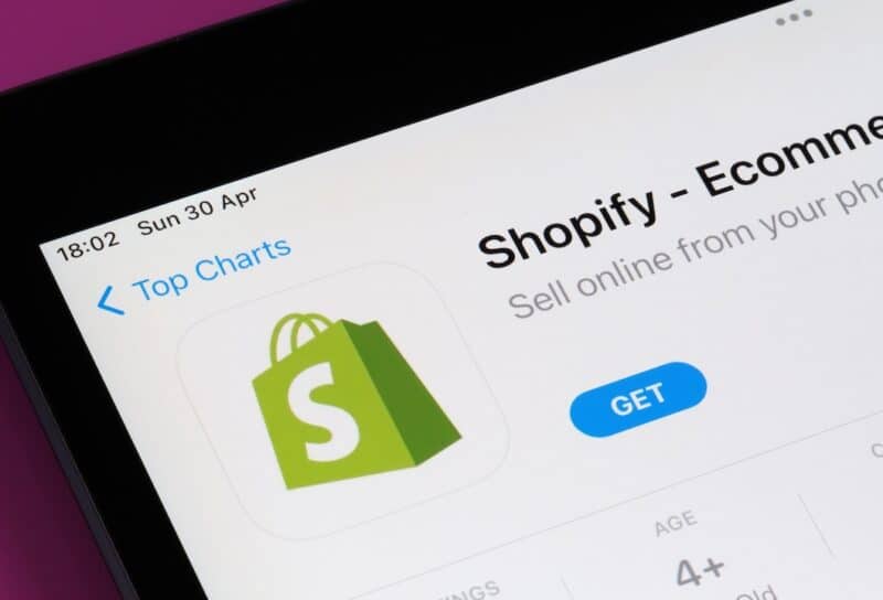 shopify app seen in App Store on the screen of ipad