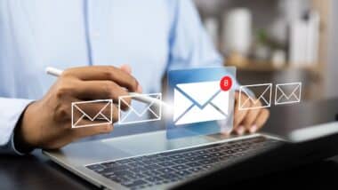 mail communication in the digital age new messages and alerts. Inbox with email Marketing Strategy and Notifications.