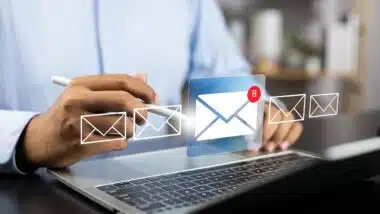 mail communication in the digital age new messages and alerts. Inbox with email Marketing Strategy and Notifications.