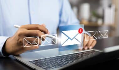 mail communication in the digital age new messages and alerts. Inbox with email Marketing Strategy and Notifications.