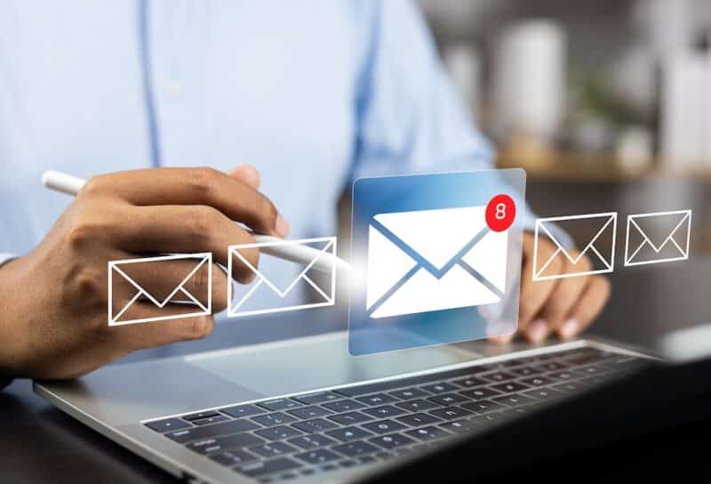 mail communication in the digital age new messages and alerts. Inbox with email Marketing Strategy and Notifications.