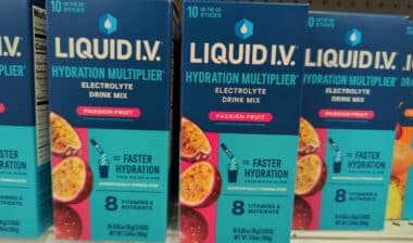 Boxes of Powdered Liquid IV Packets on Shelf
