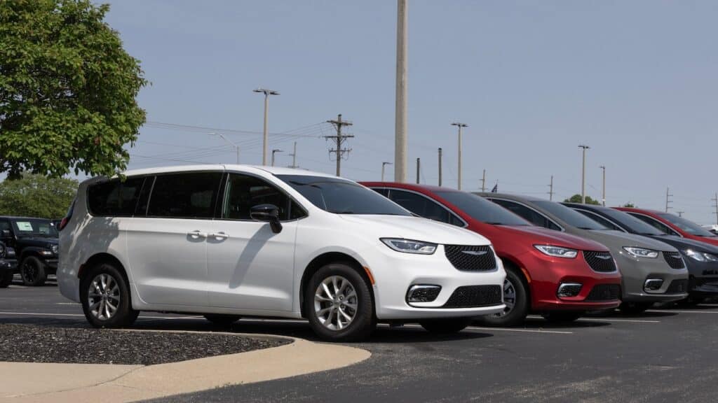 Chrysler Pacifica minivan at a dealership.