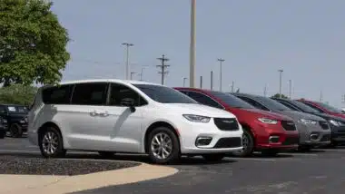 Chrysler Pacifica minivan at a dealership.