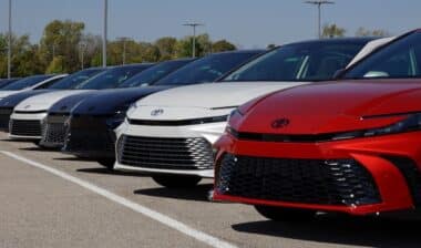 Toyota Camry display at a dealership.