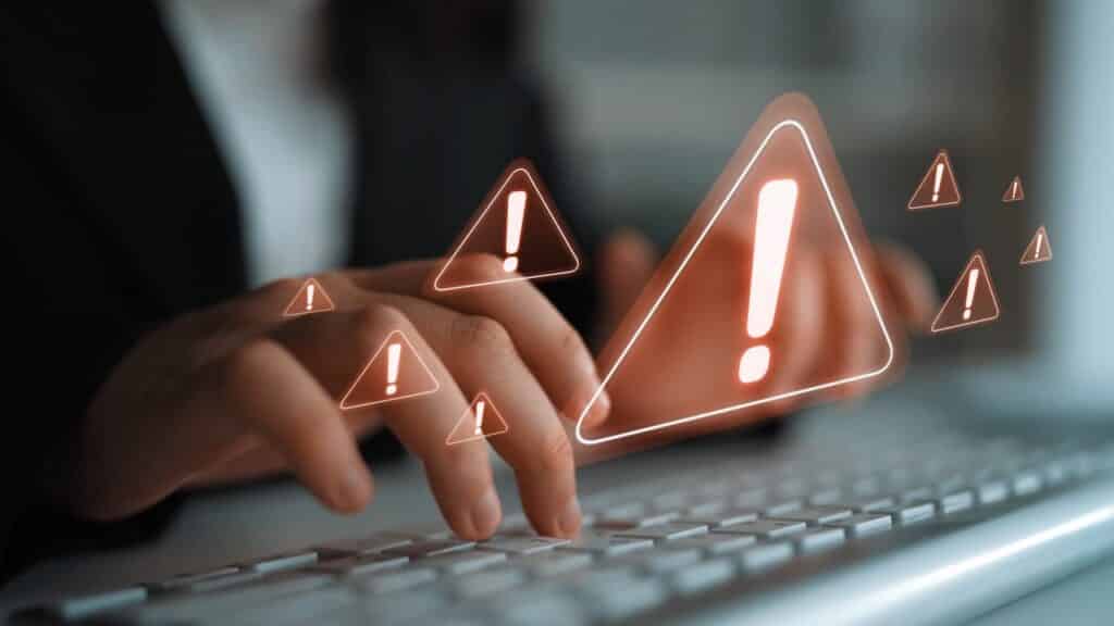 Cybersecurity alert warning showing red cyber for data breach