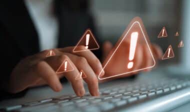 Cybersecurity alert warning showing red cyber for data breach