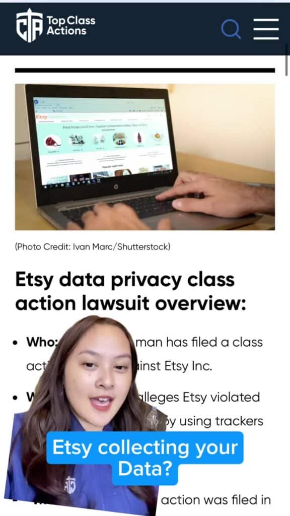 🛍️🔍 Etsy users, what are your thoughts on this class action? #Etsy #ClassAction #Consumer #DataTracking