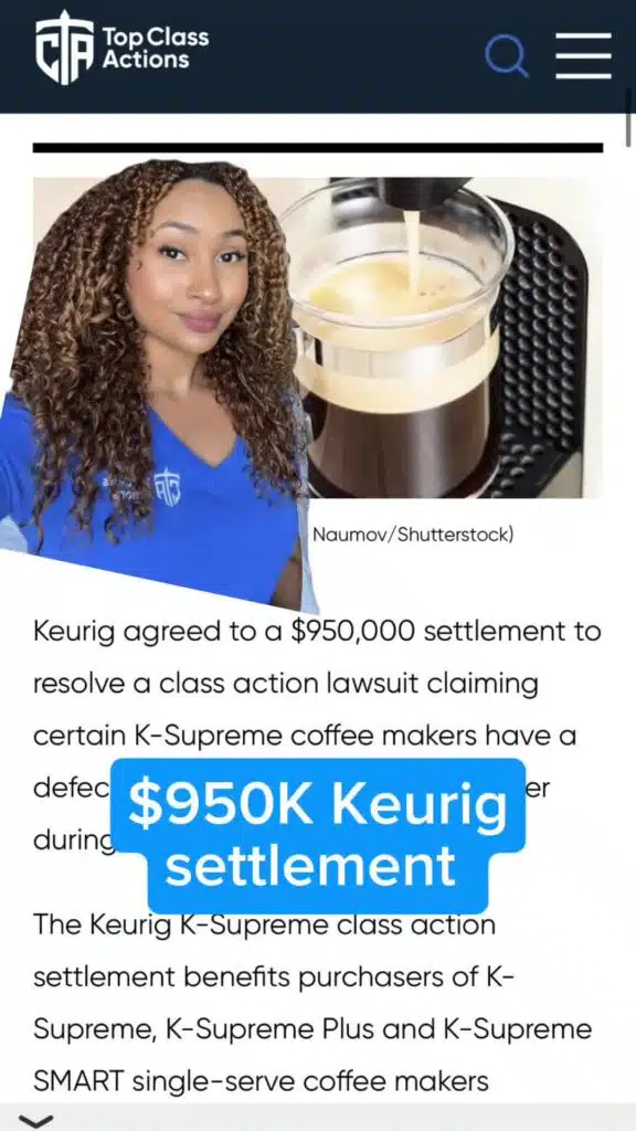 💰☕ Share this video with one of your coffee lover friends! #KeurigCoffee #Coffee #ClassActionSettlements #Consumer #SettlementMoney