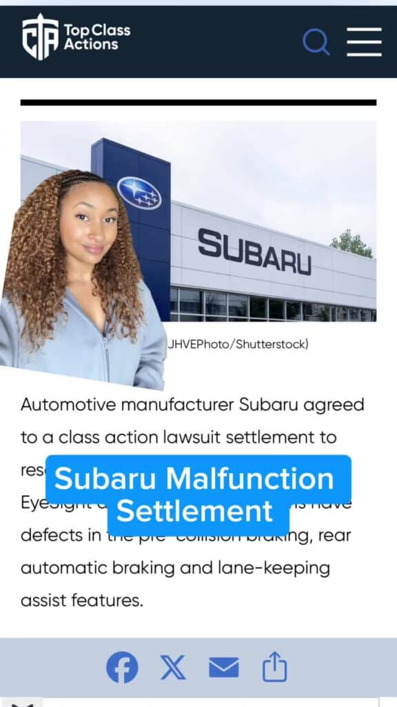 DM us the word "Subaru" for the settlement link! 🔗💰 #Subaru #ClassActionSettlements #SettlementMoney #AutoNews