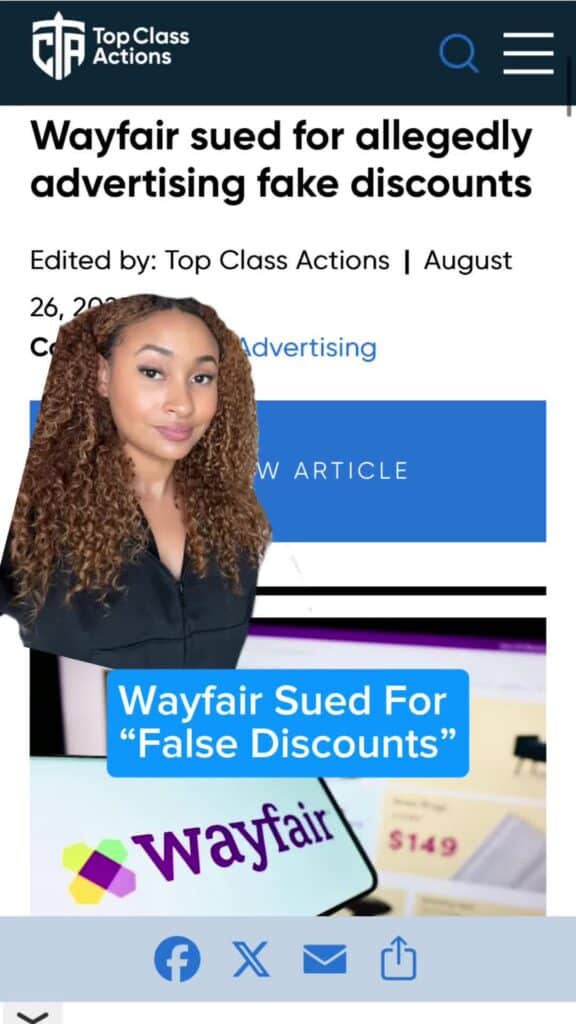💲🔍 Have you experienced this while shopping on Wayfair? #Wayfair #Consumer #ClassAction #FalseDiscounts