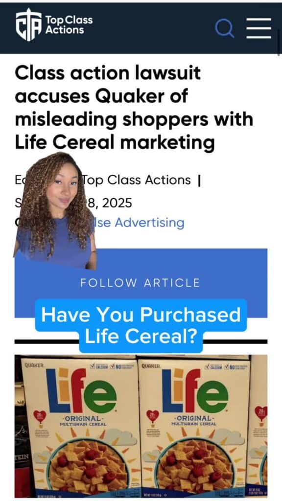 🥣⚠️ Click the link in our bio for more details on this class action! #LifeCereal #Quaker #Consumer #ClassAction