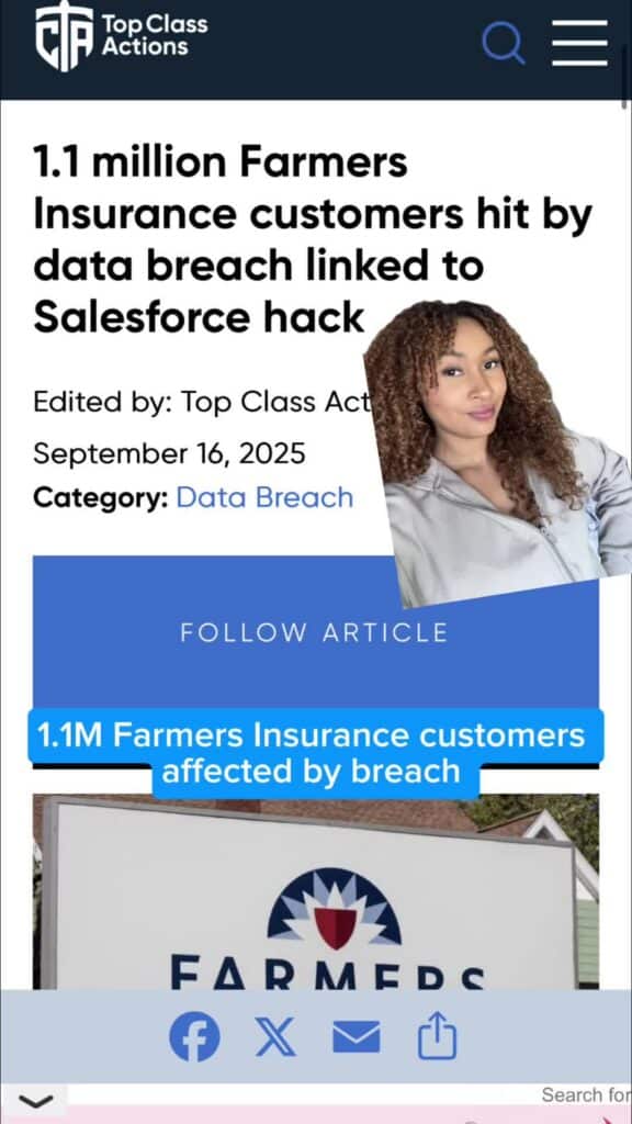 ❗📲 Share this video with someone who needs to hear this. #FarmersInsurance #Salesforce #DataBreach #ClassAction #Consumer