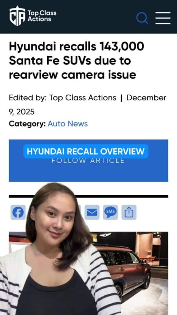 ⚠️ URGENT RECALL! 143K Hyundai Santa Fes may have broken rearview cameras! Go to the Link in our Bio for