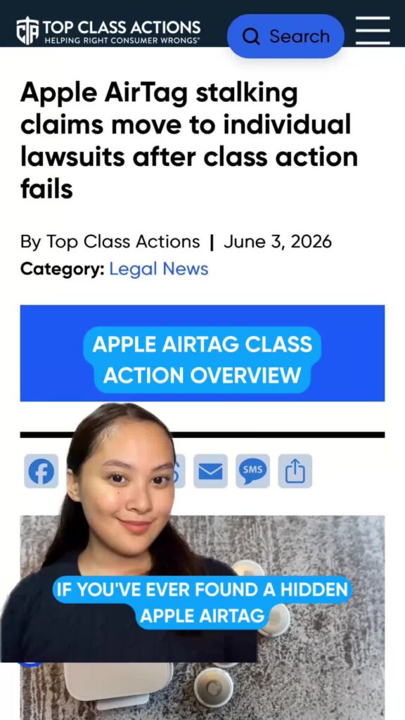 A major shift in the legal battle over Apple AirTags. 😱 After a class action failed to get certified, multiple
