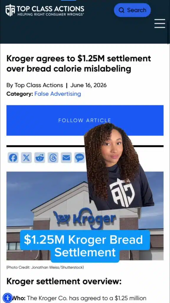 A $1.25 million dollar Kroger settlement is on the way. Follow us to be among the first to know when