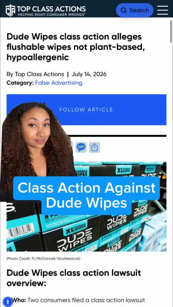 Give us a follow to see if this class action lawsuit ends with a settlement! #DupeWipes #ClassAction #Consumer #PlantBased #Hypoallergenic