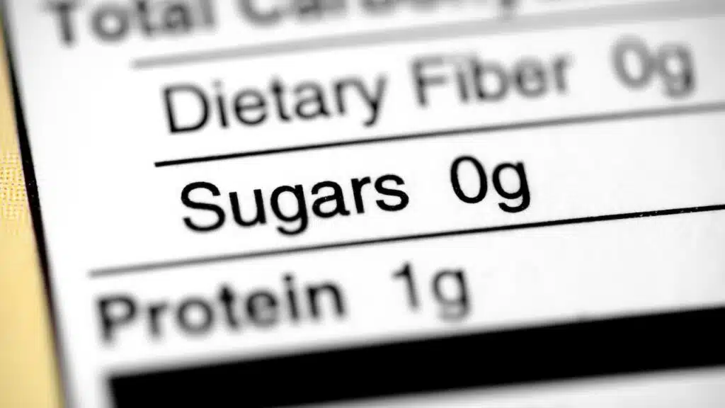 Nutritional label with focus on sugars.