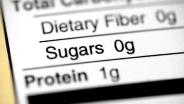 Nutritional label with focus on sugars.