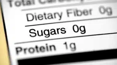 Nutritional label with focus on sugars.