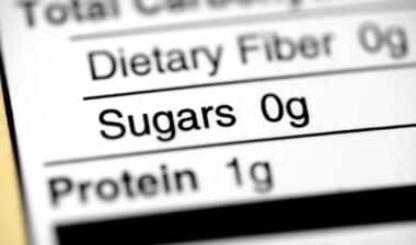 Nutritional label with focus on sugars.