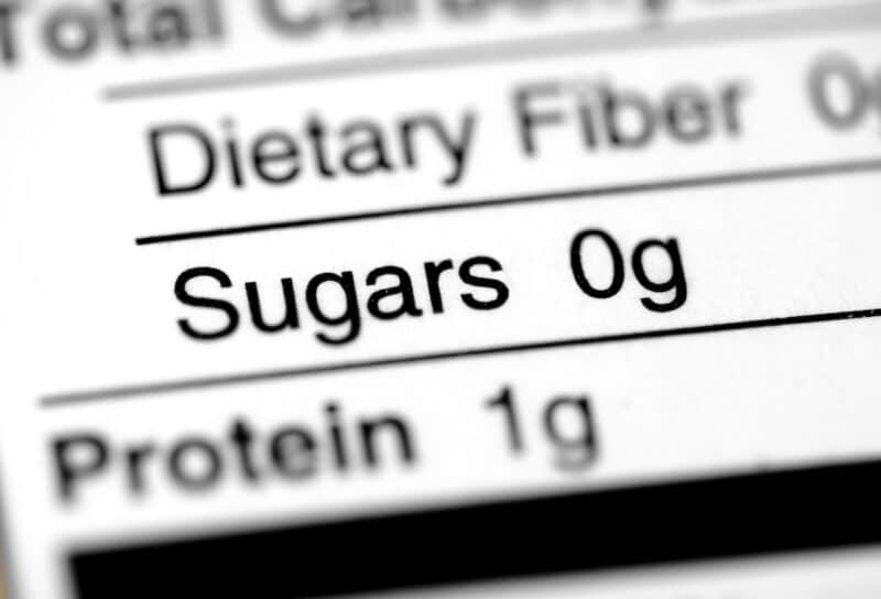 Nutritional label with focus on sugars.