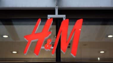 A closeup of the H and M signage