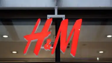 A closeup of the H and M signage