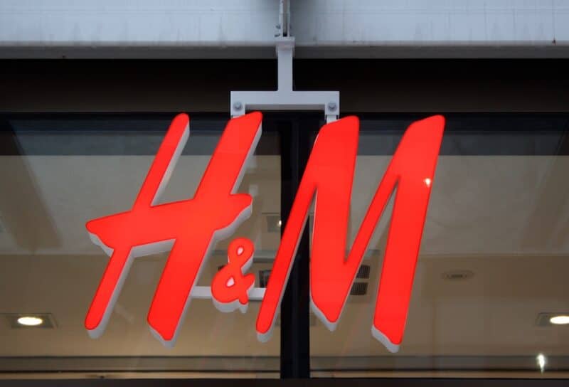 A closeup of the H and M signage