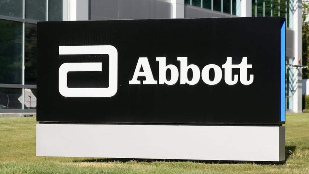 Abbott Laboratories logo and sign near company office in Silicon Valley.