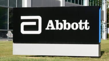 Abbott Laboratories logo and sign near company office in Silicon Valley.