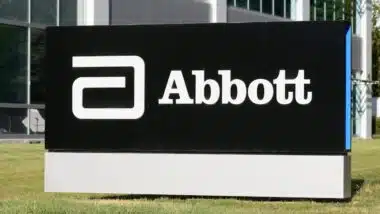 Abbott Laboratories logo and sign near company office in Silicon Valley.