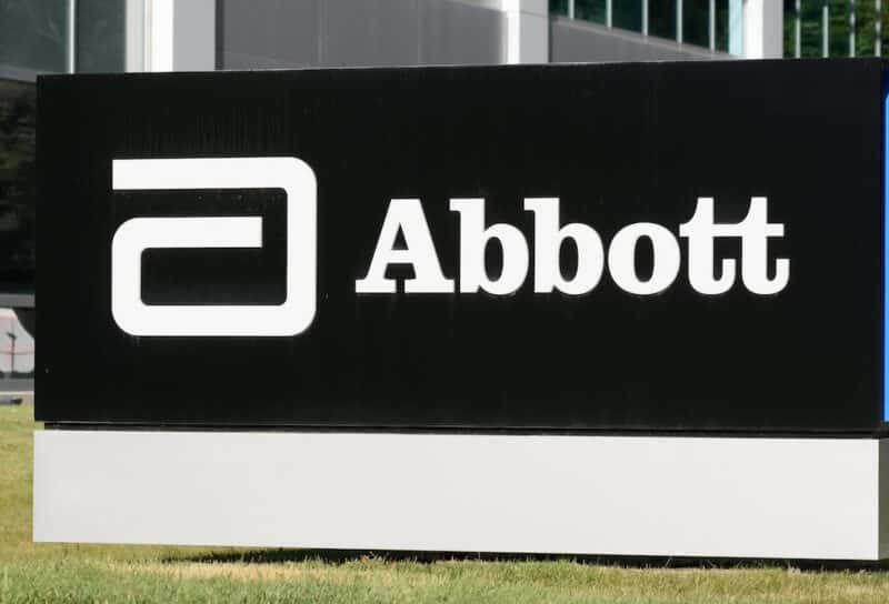 Abbott Laboratories logo and sign near company office in Silicon Valley.