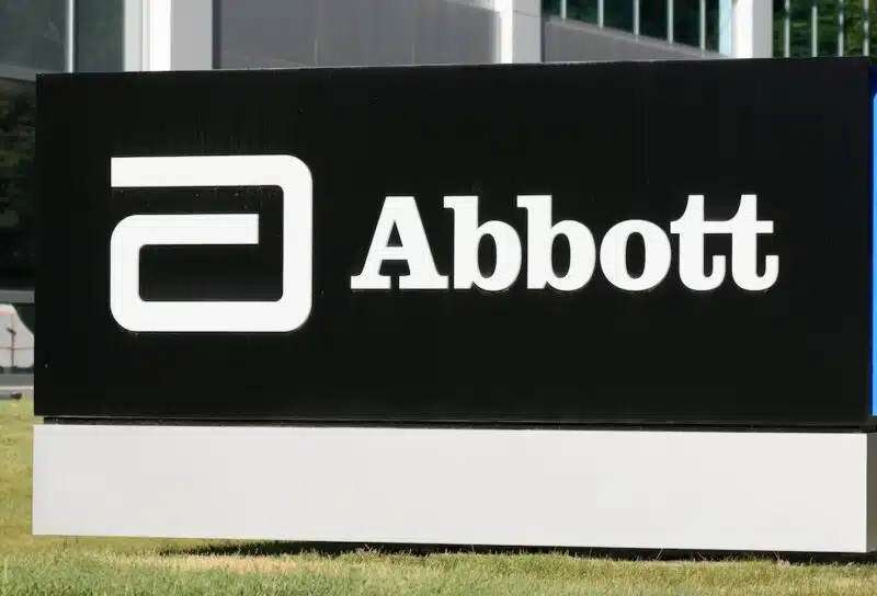Abbott Laboratories logo and sign near company office in Silicon Valley.