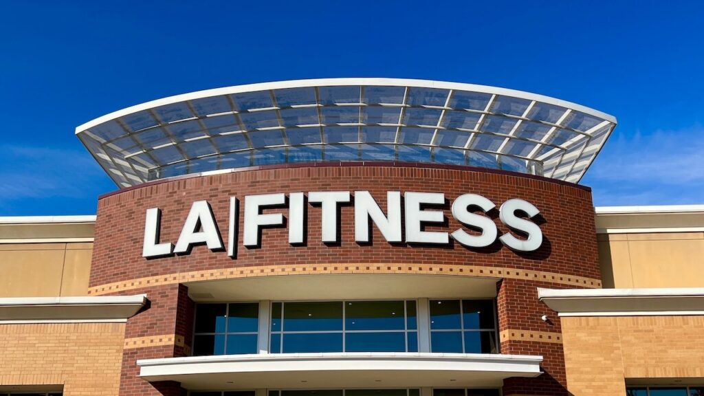 The exterior entrance to an LA Fitness