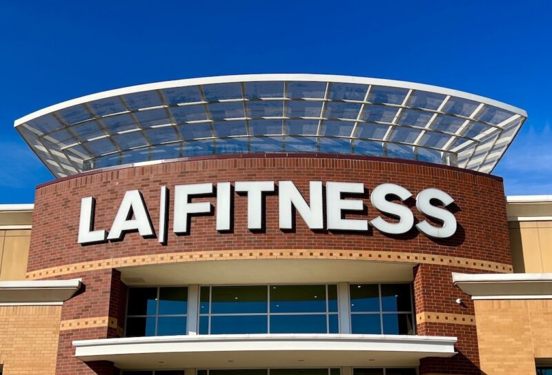 The exterior entrance to an LA Fitness