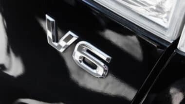 Close up detail of modern powerful automobile internal combustion engine