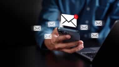 email by laptop computer to customer, business contact and communication, email icon, email marketing