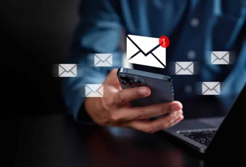 email by laptop computer to customer, business contact and communication, email icon, email marketing