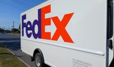 FedEx logo on a FedEx product delivery truck: