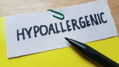 Hypoallergenic writting on table background.